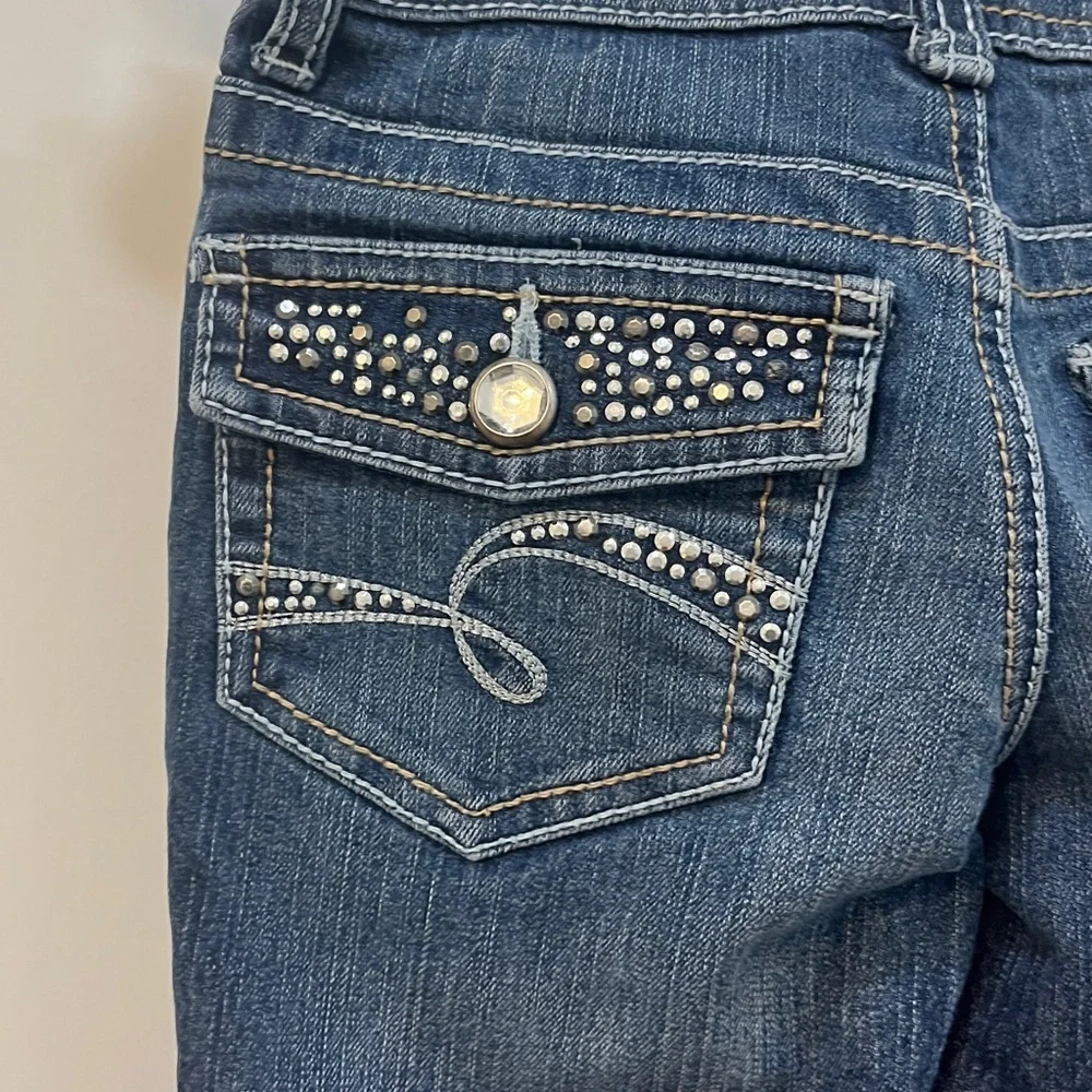 Justice Simply Low Distressed Flare Jeans Studded Pockets, Size 8 R Girls